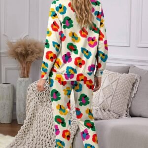 Apricot Leopard Print Long Sleeve Top And Skinny Pants Lounge Set