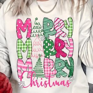 Beige Merry Christmas Printed Drop Shoulder Pullover Sweatshirt