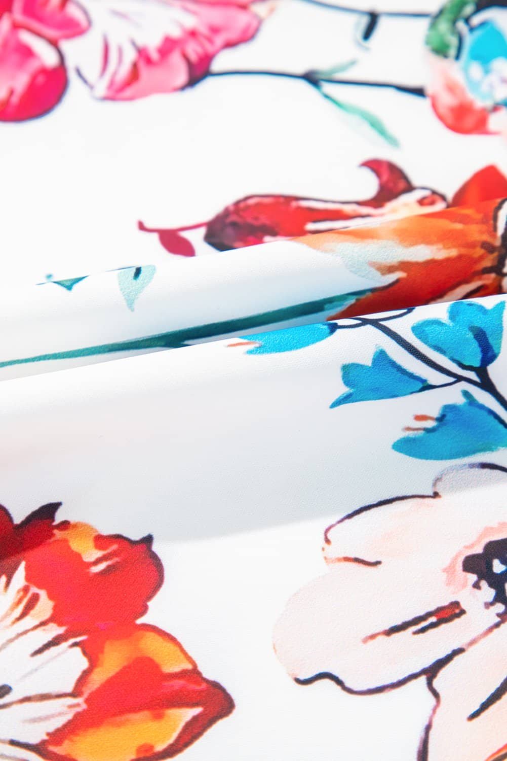 White Floral Square Neck Puff Sleeve Flowy Plus Size Midi Dress