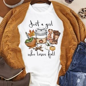 White Just A Girl Who Loves Fall Graphic T Shirt