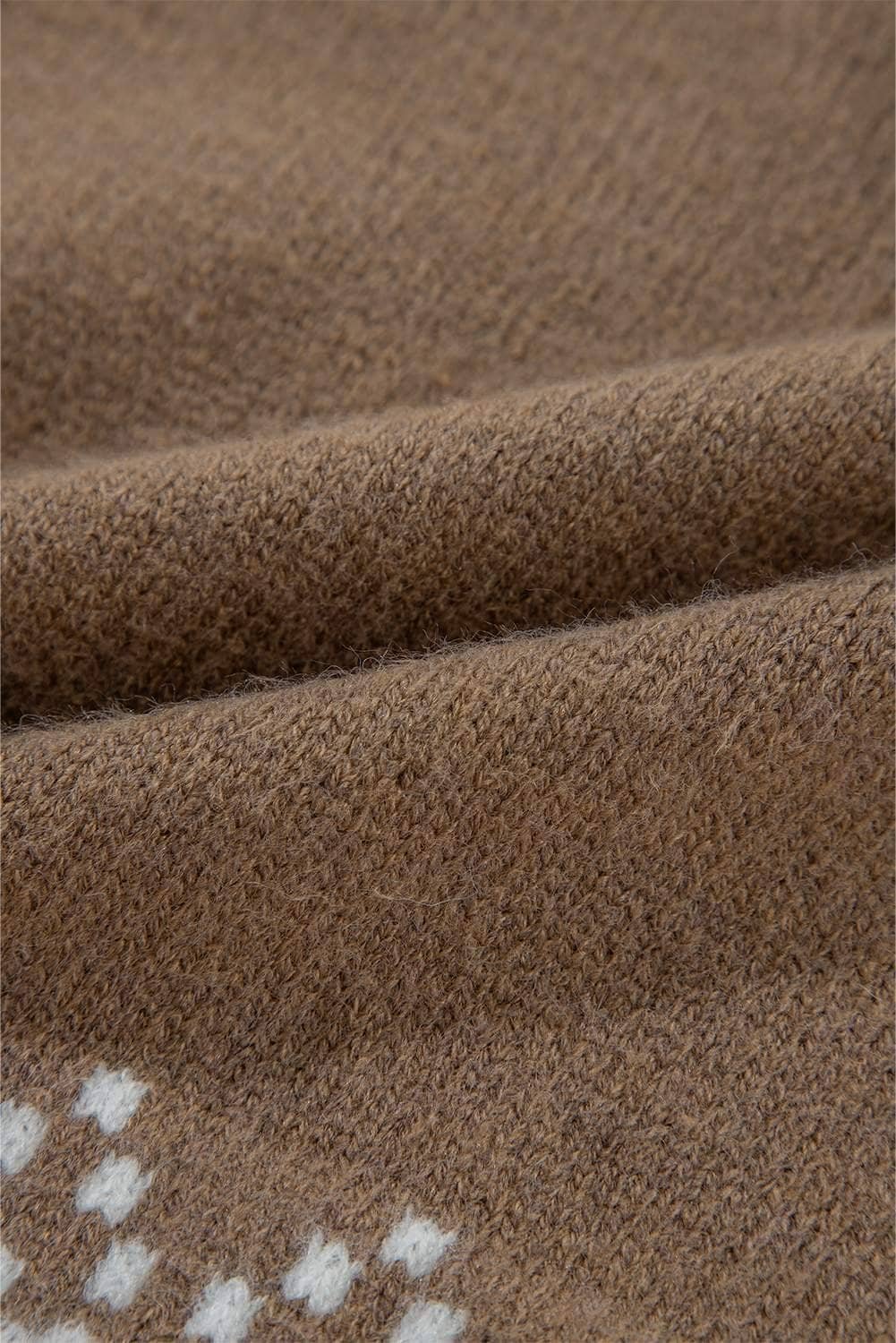 Brown Western Printed Ribbed Trim Collared Zip Up Cardigan