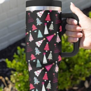 Black Cartoon Christmas Tree Printed Thermos Cup
