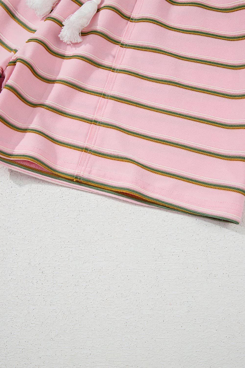 Pink Stripe Wide Short Sleeve Tee And Short Set