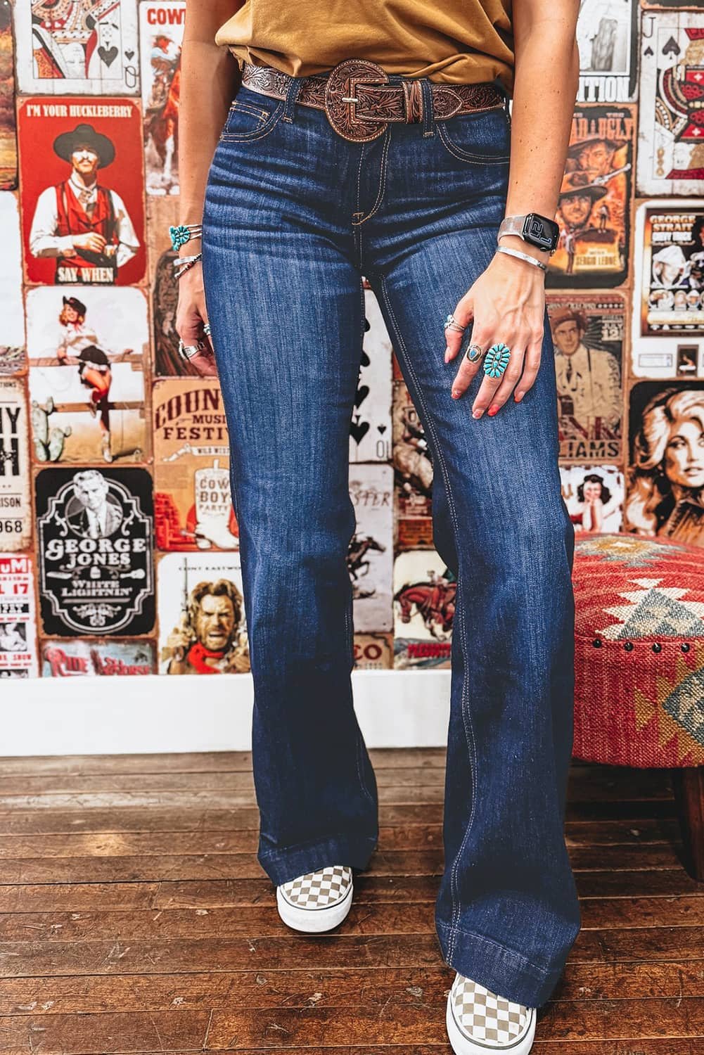 Sail Blue Western Stitch Patched Pocket Bootcut Jeans