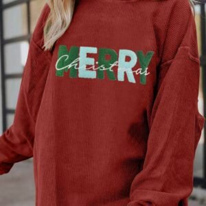 Racing Red Merry Christmas Corded Pullover Sweatshirt
