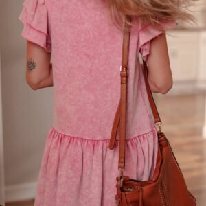 Sachet Pink Mineral Wash Raw Edge Ruffle Mini Dress