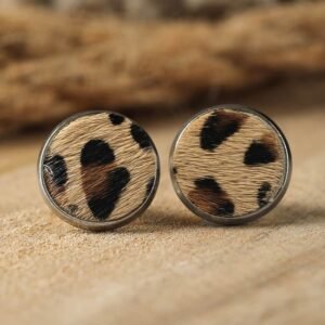 Brown Leopard Studded Earrings