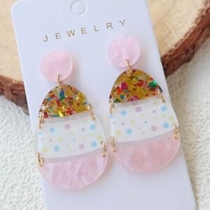 Pink Cute Printed Easter Egg Shape Drop Earrings