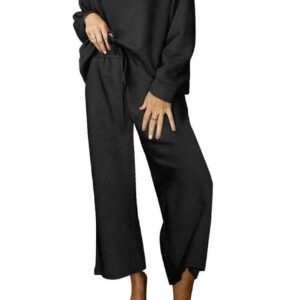Black Ultra Loose Textured 2Pcs Slouchy Outfit