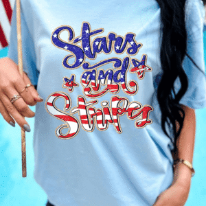 Light Blue Stars And Stripes Graphic July 4Th Patriotic Tee