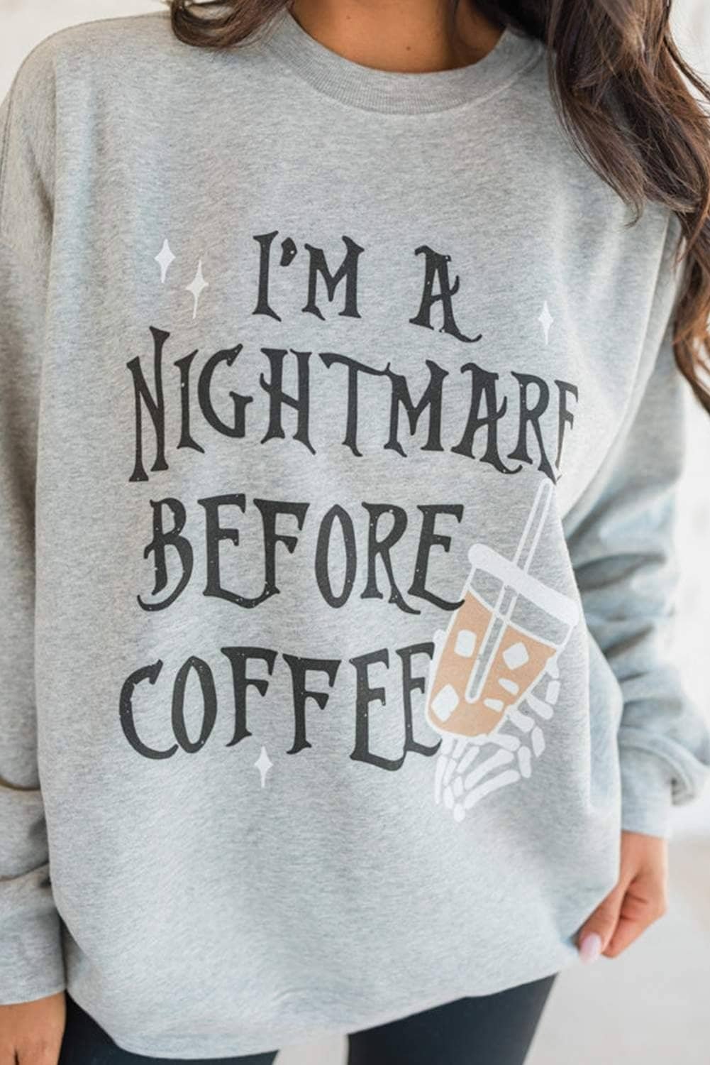 Gray I'M A Nightmare Before Coffee Graphic Crewneck Sweatshirt