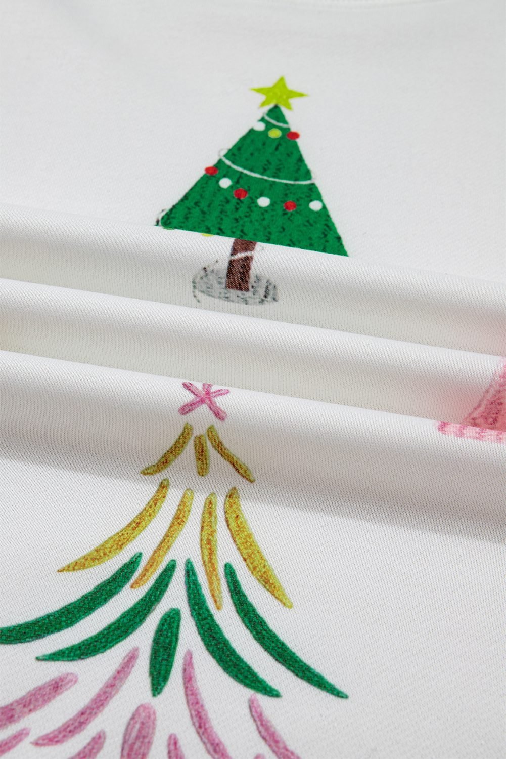 White Stripe Multi Christmas Tree Long Sleeve Top And Shorts 2Pcs Lounge Set