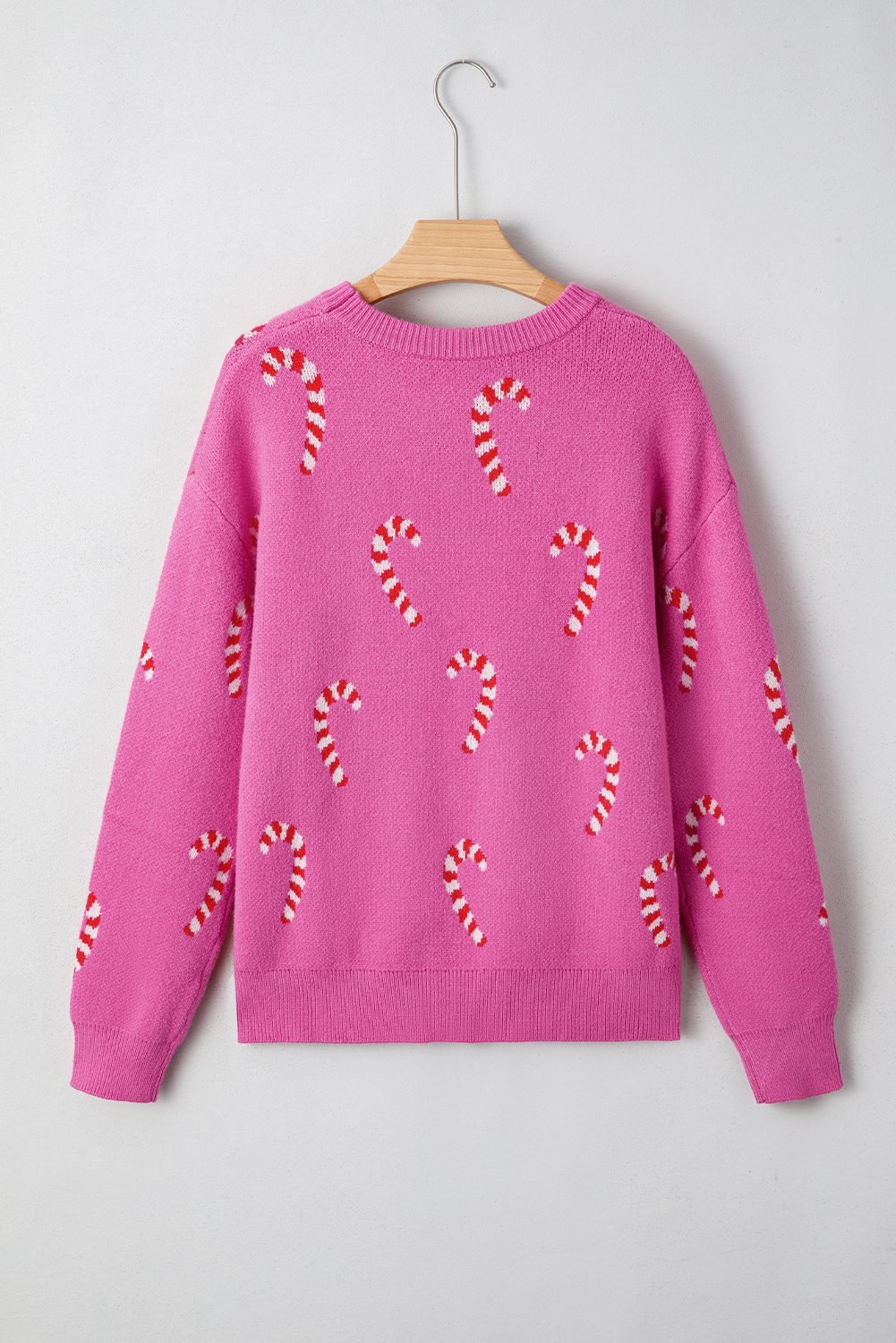 Sachet Pink Christmas Candy Cane Holiday Drop Shoulder Sweater
