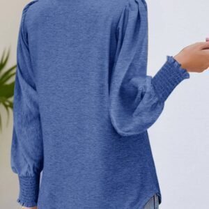 Sky Blue Shirred Shoulder Frilled Cuffs Long Sleeve Top