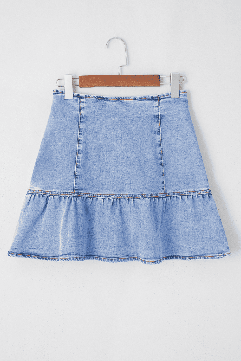 Beau Blue Asymmetric Ruffle Overlay Denim Mini Skirt