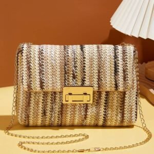 Camel Bohemian Woven Gold Chain Shoulder Bag