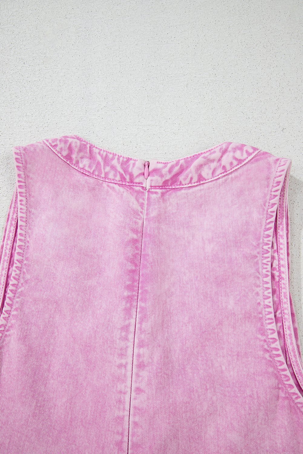 Bonbon Mineral Wash Pleated Bust V Neck Sleeveless Denim Romper