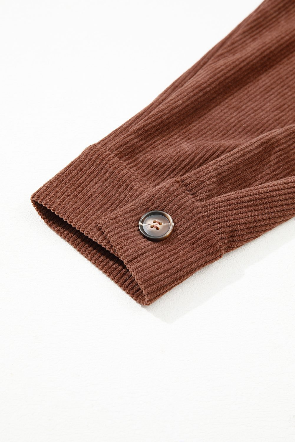 Coffee Floral Embroidered Collar Button Front Corduroy Jacket With Pocket