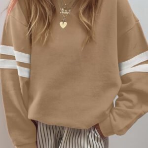 Light French Beige Varsity Striped Detail Drop Shoulder Oversized Sweatshirt