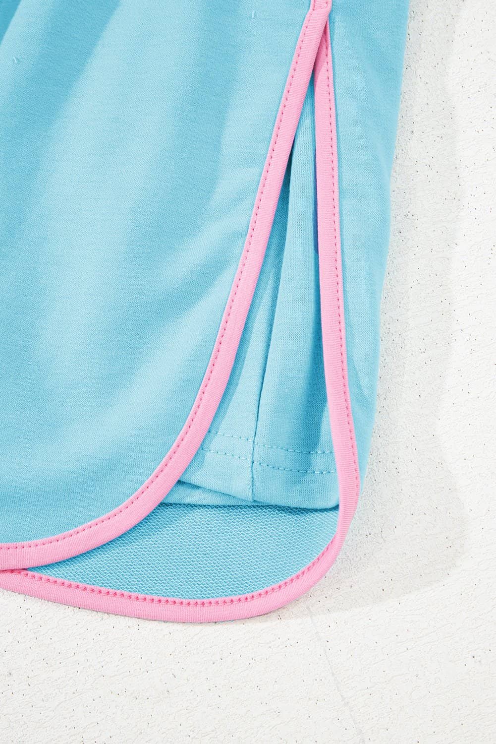 Turquoise Colorblock Edge Drop Shoulder T Shirt And Skort 2Pcs Set