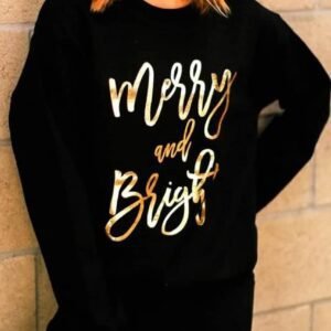 Black Merry & Bright Letter Print Pullover Sweatshirt