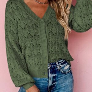 Green Lightweight Buttoned Front Crochet Cardigan