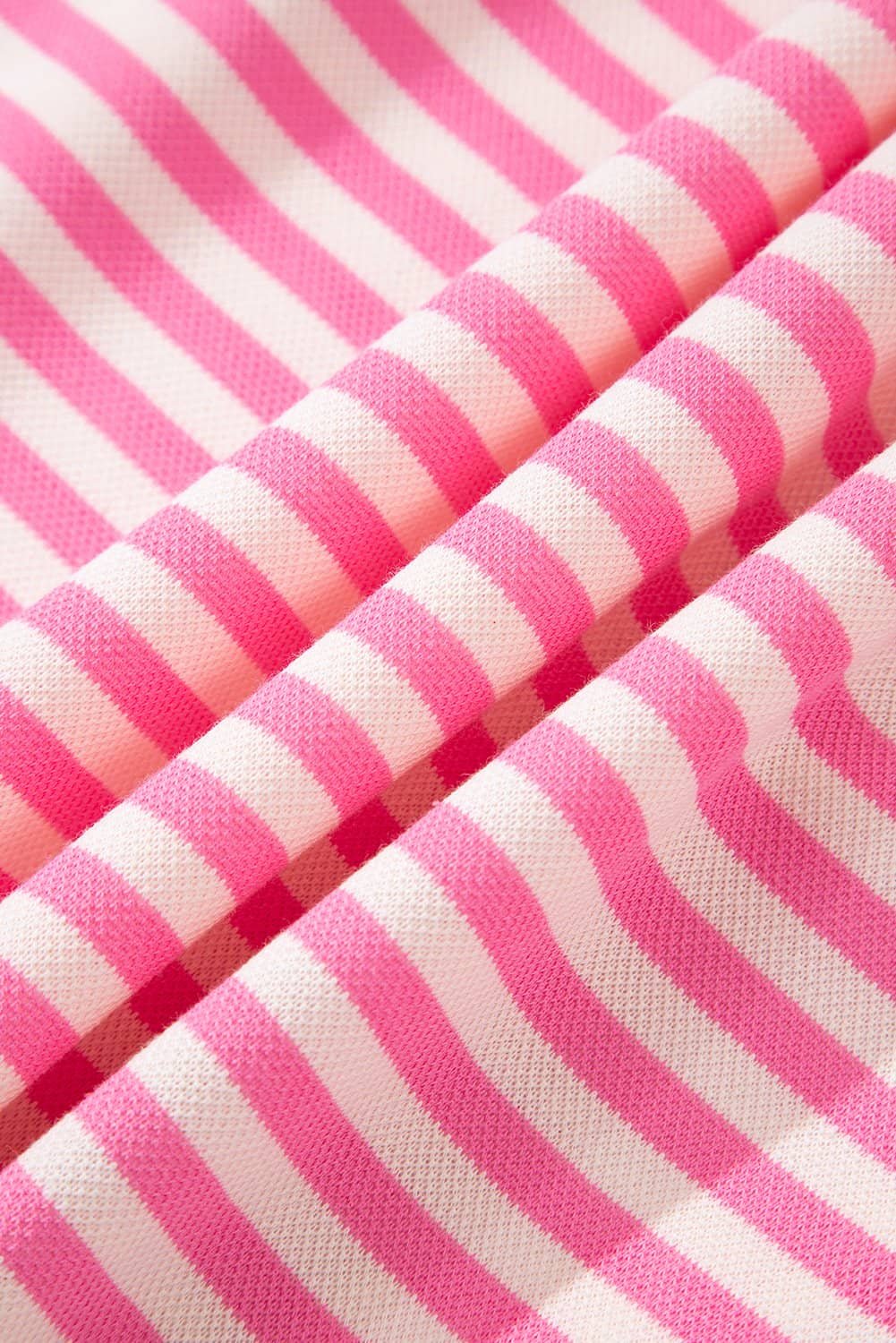 Pink Stripe Bowknot Cutout Back Drop Shoulder Wide Bracelet Sleeve Loose Tee