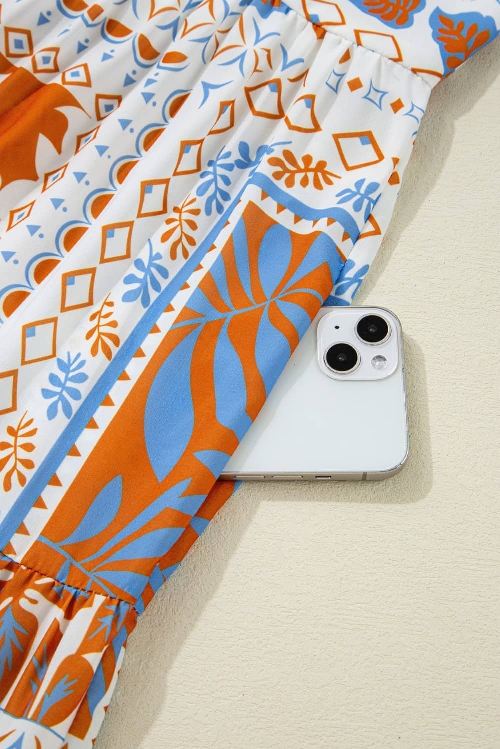 Orange Multi Printed Ricrac Trim Spaghetti Straps Maxi Dress