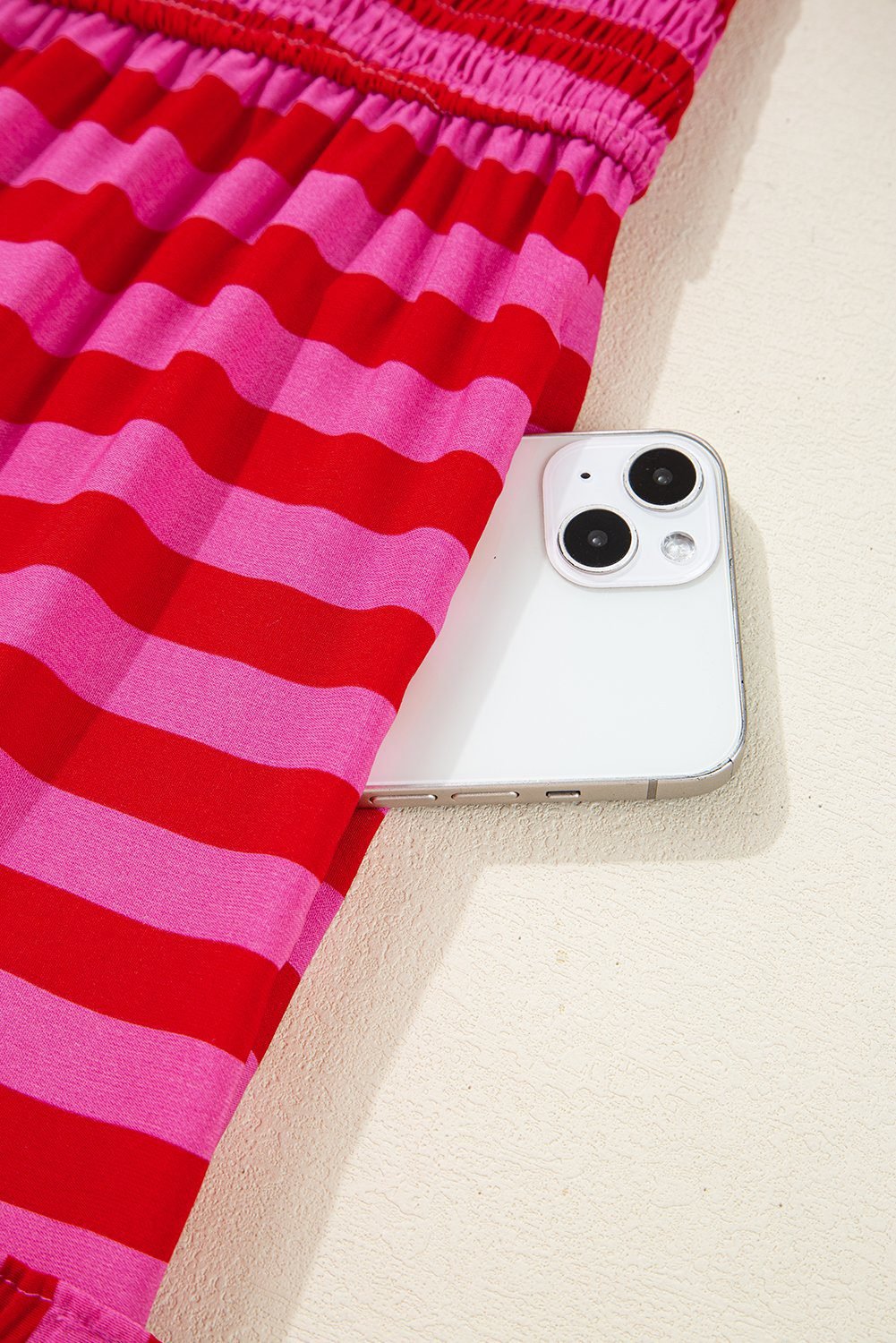 Rose Stripe Flutter Sleeve Smocked Bodice Tiered Maxi Dress