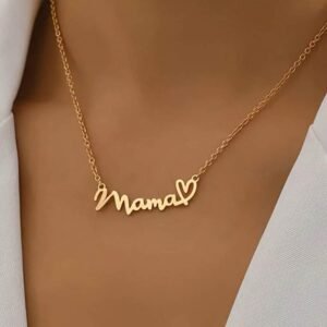 Gold Mama Heart Pendant Chain Necklace