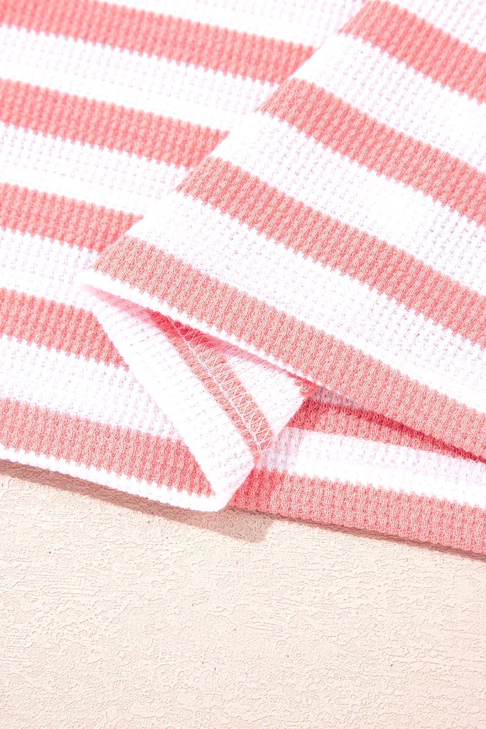 Pink Stripe Textured Contrast Dropped Long Sleeve Top