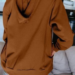 Brown Zip-Up Pocket Drawstring Hoodie Jacket