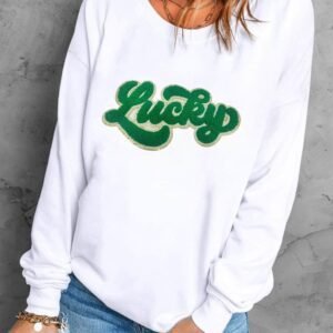 White Shiny Trim Chenille Lucky Pattern Sweatshirt