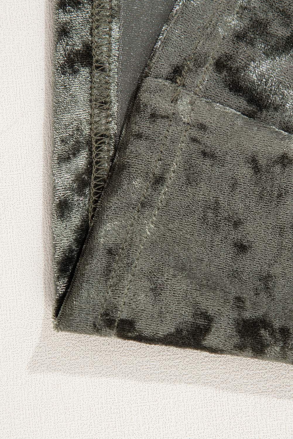 Jungle Green Velvet Long Sleeve V Neck Loose Dress With Pockets