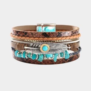 Brown Vintage Turquoise Multi-Layer Leather Bracelet