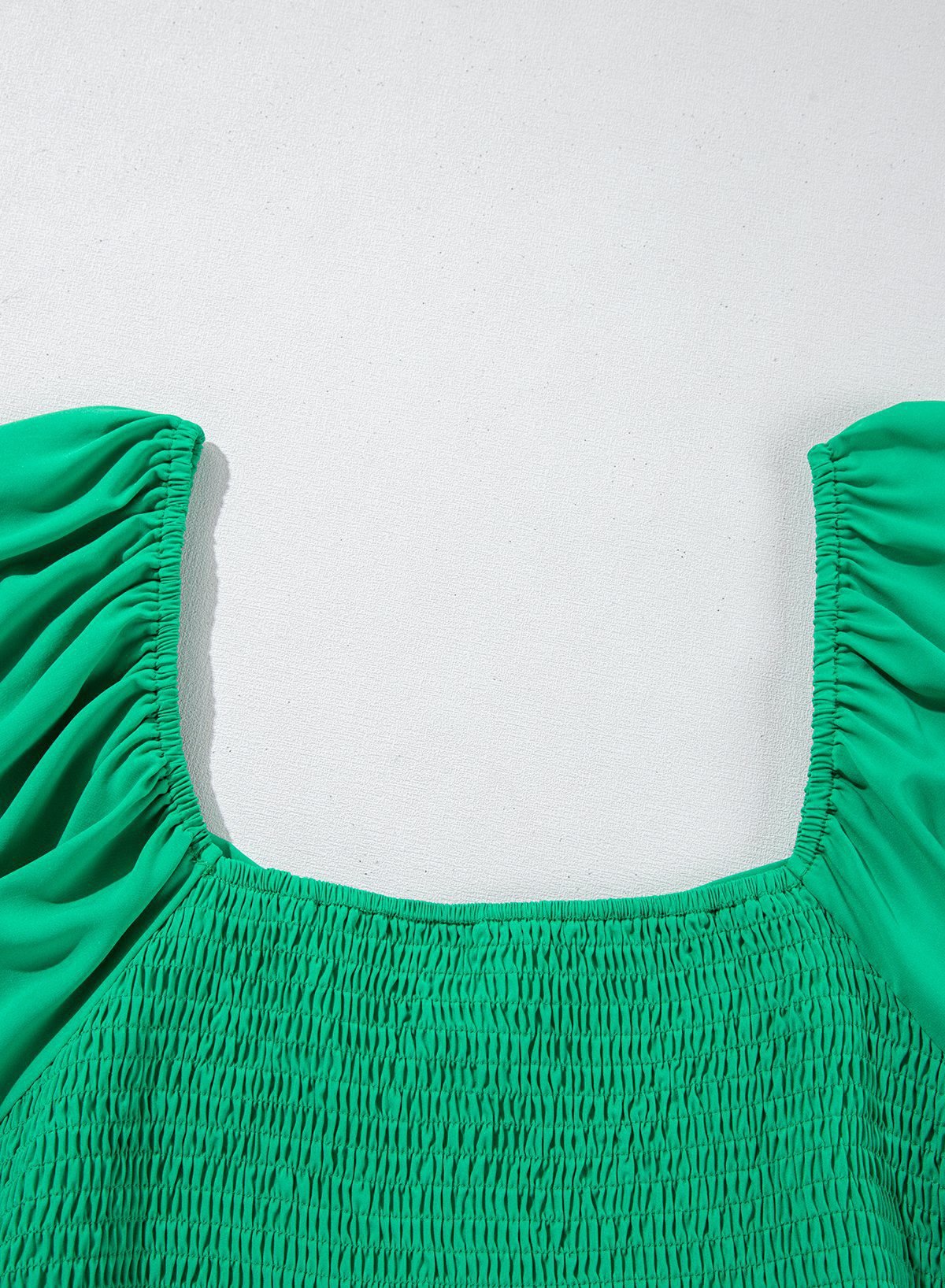 Bright Green Ruched Front Puff Sleeve Plus Size Long Dress