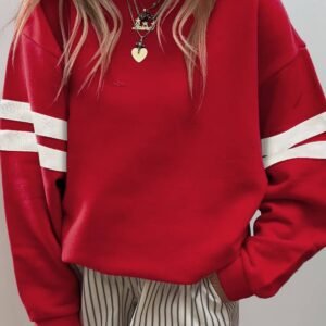 Fiery Red Varsity Striped Detail Drop Shoulder Oversized Sweatshirt