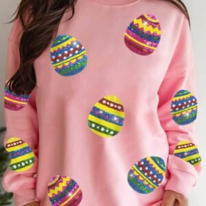 Pink Easter Egg Sequin Patched Crew Neck Sweatshirt