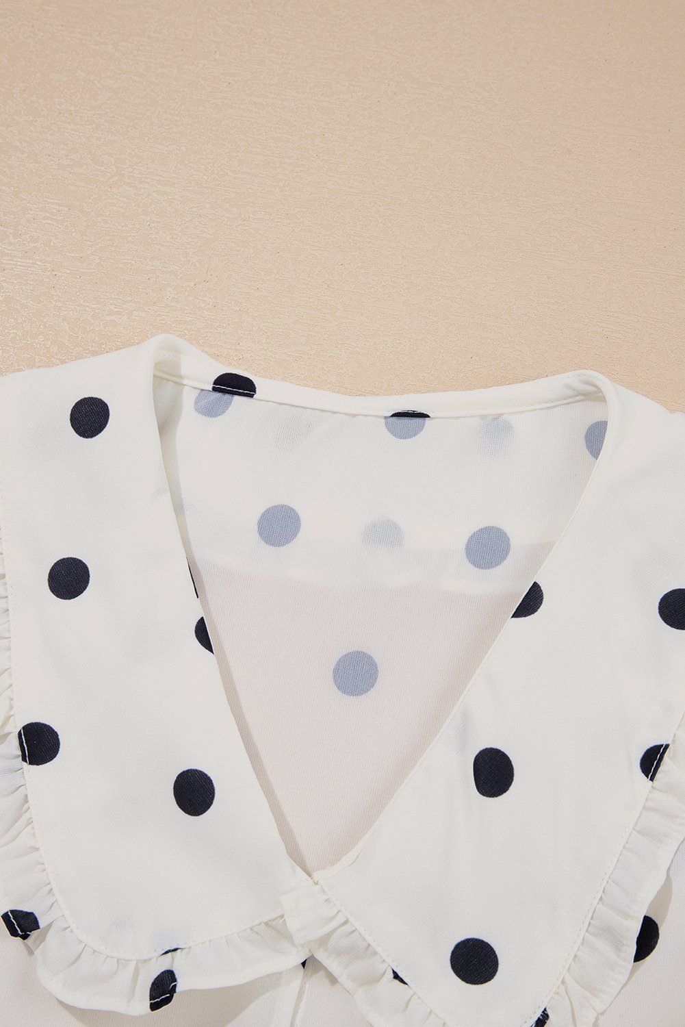White Polka Dot Collared Lace Up Font Puff Sleeve Peplum Top