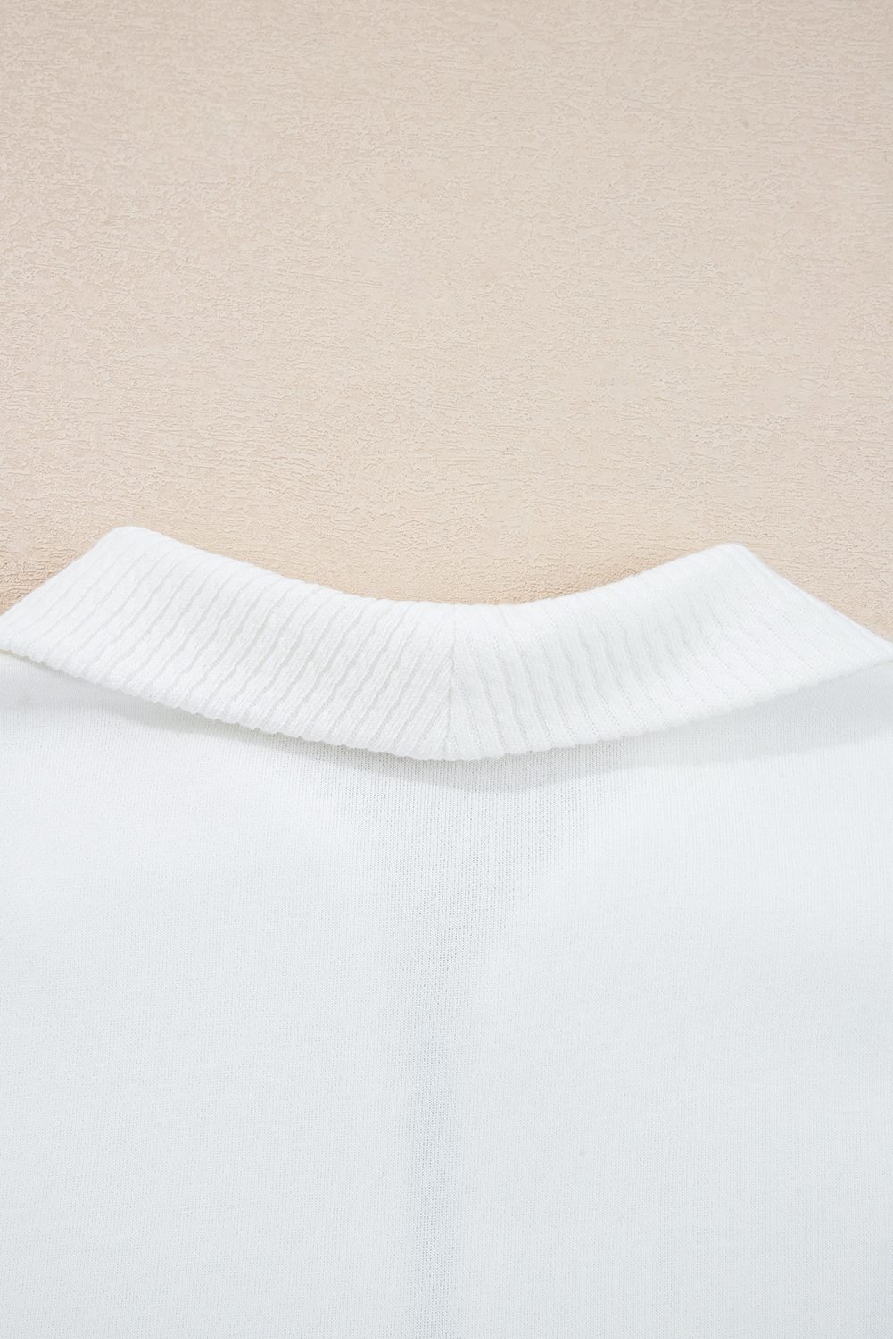 White Ribbed Collar Drop Shoulder Sweatshirt And Shorts Set