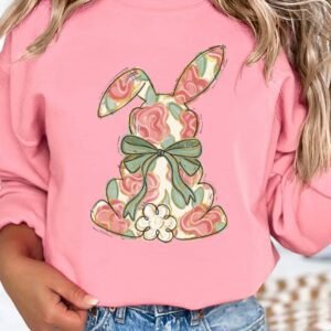 Pink Floral Bow Rabbit Easter Fashion Pullover Sweatshirt