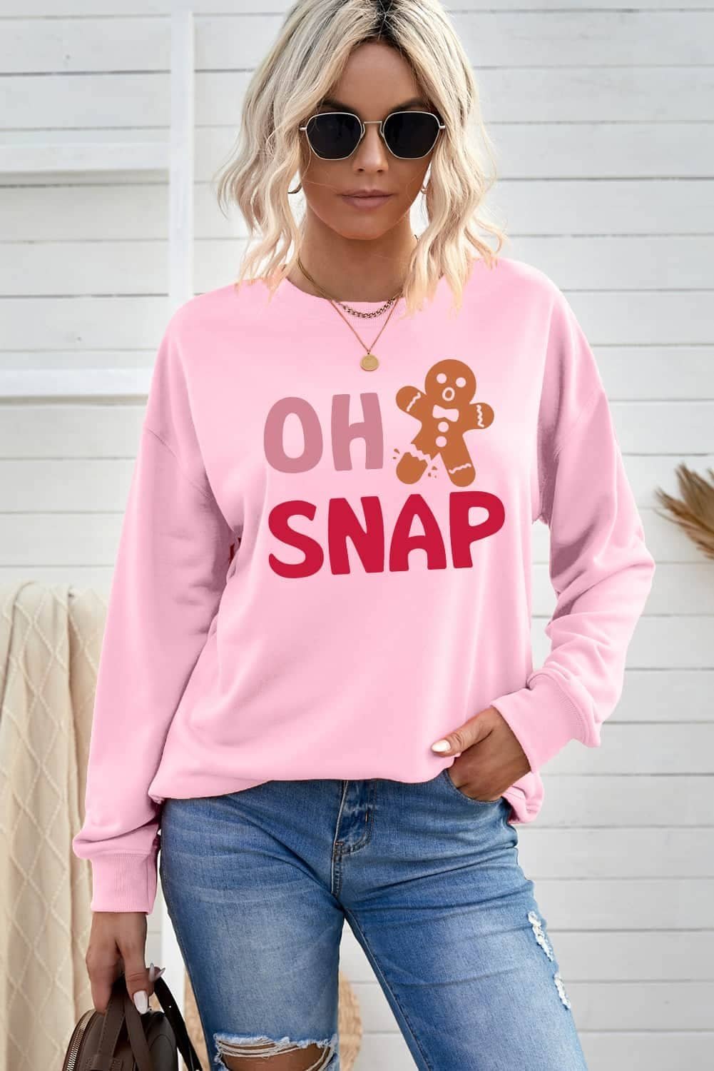 Pink Oh Snap Gingerbread Man Christmas Pullover Sweatshirt