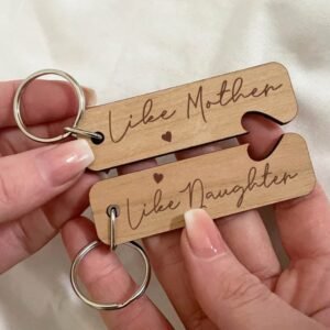 Light French Beige Like Mother Like Daughter Wooden Pendent With Self-Assembled Key Ring