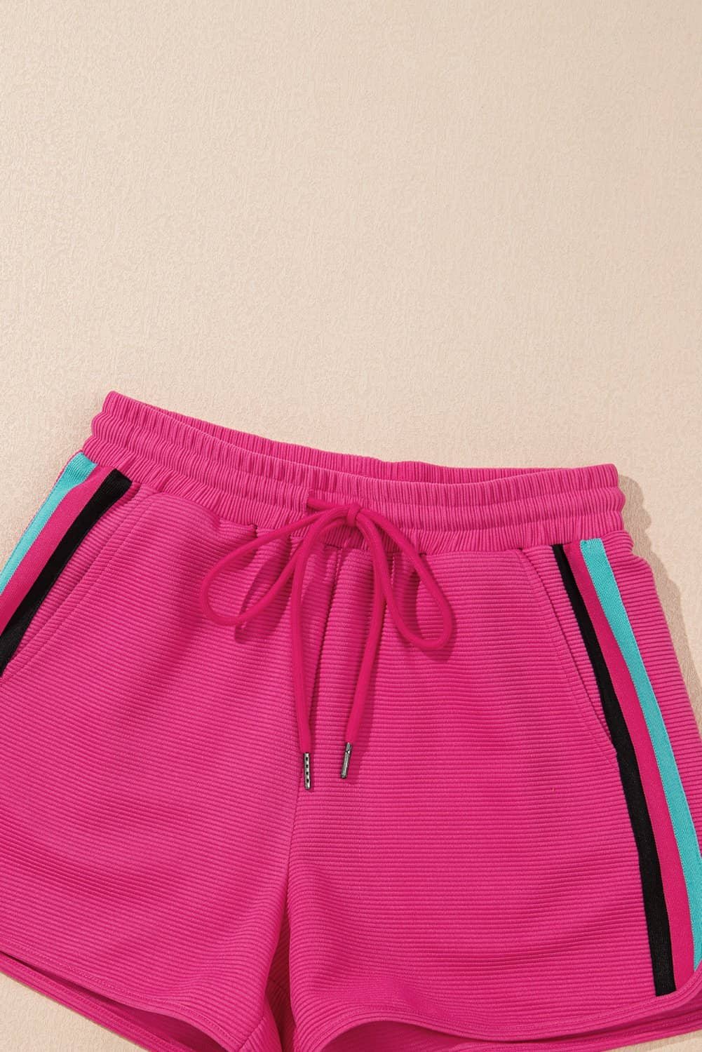 Strawberry Pink Striped Detail Flutter Sleeve Zipped Collar Short Set