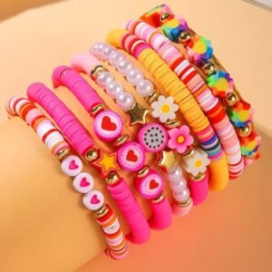 Coral Paradise Valentine Heart Flower Beaded Multi Layered Bracelet