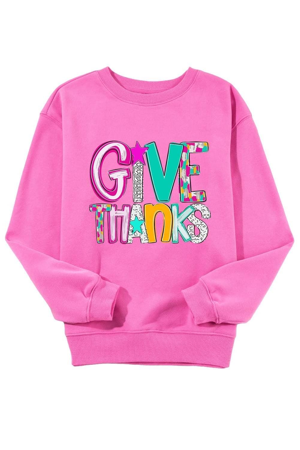 Bonbon Give Thanks Graphic Drop Shoulder Thanksgiving Pullover Sweatshirt