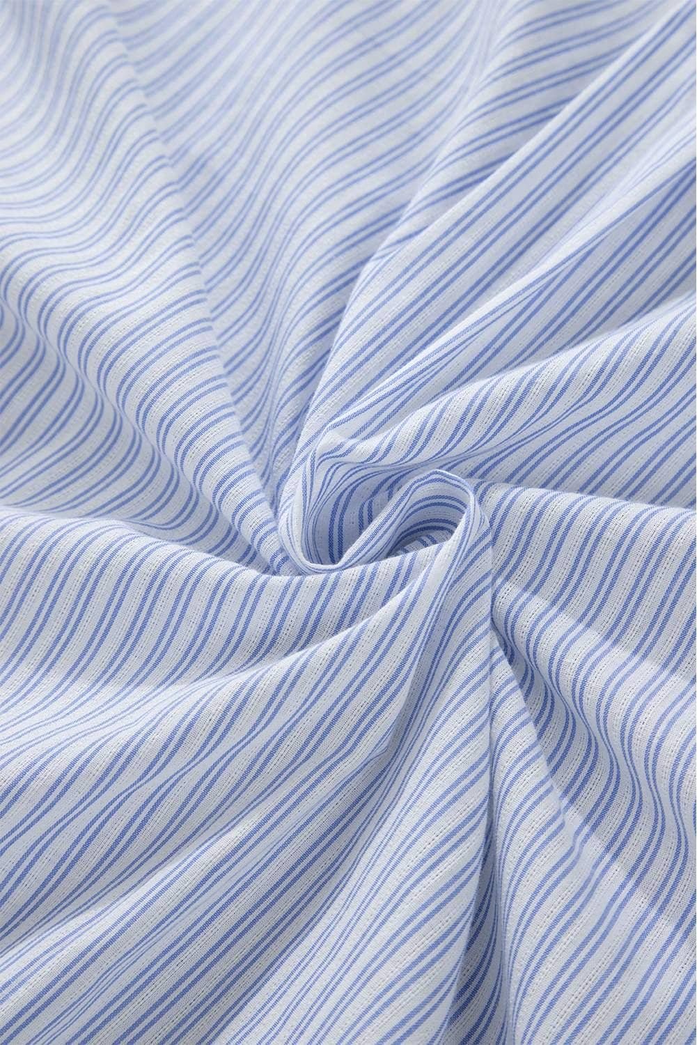 Sky Blue Stripe Ruffled Button Up Long Sleeve Shirt