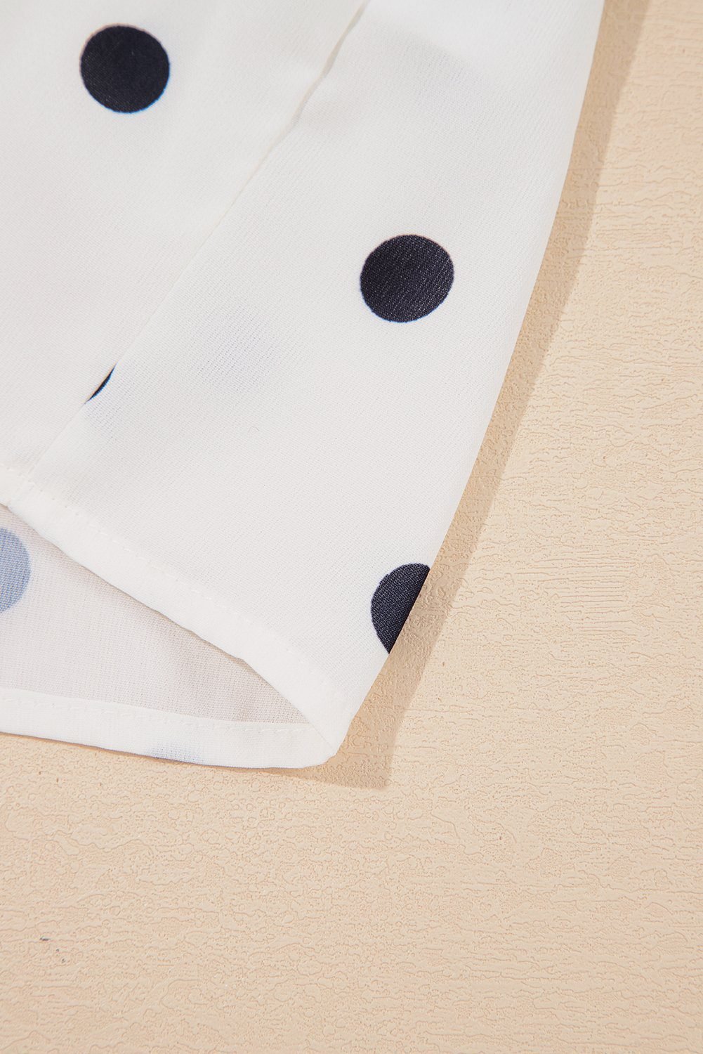 White Polka Dot Collared Lace Up Font Puff Sleeve Peplum Top