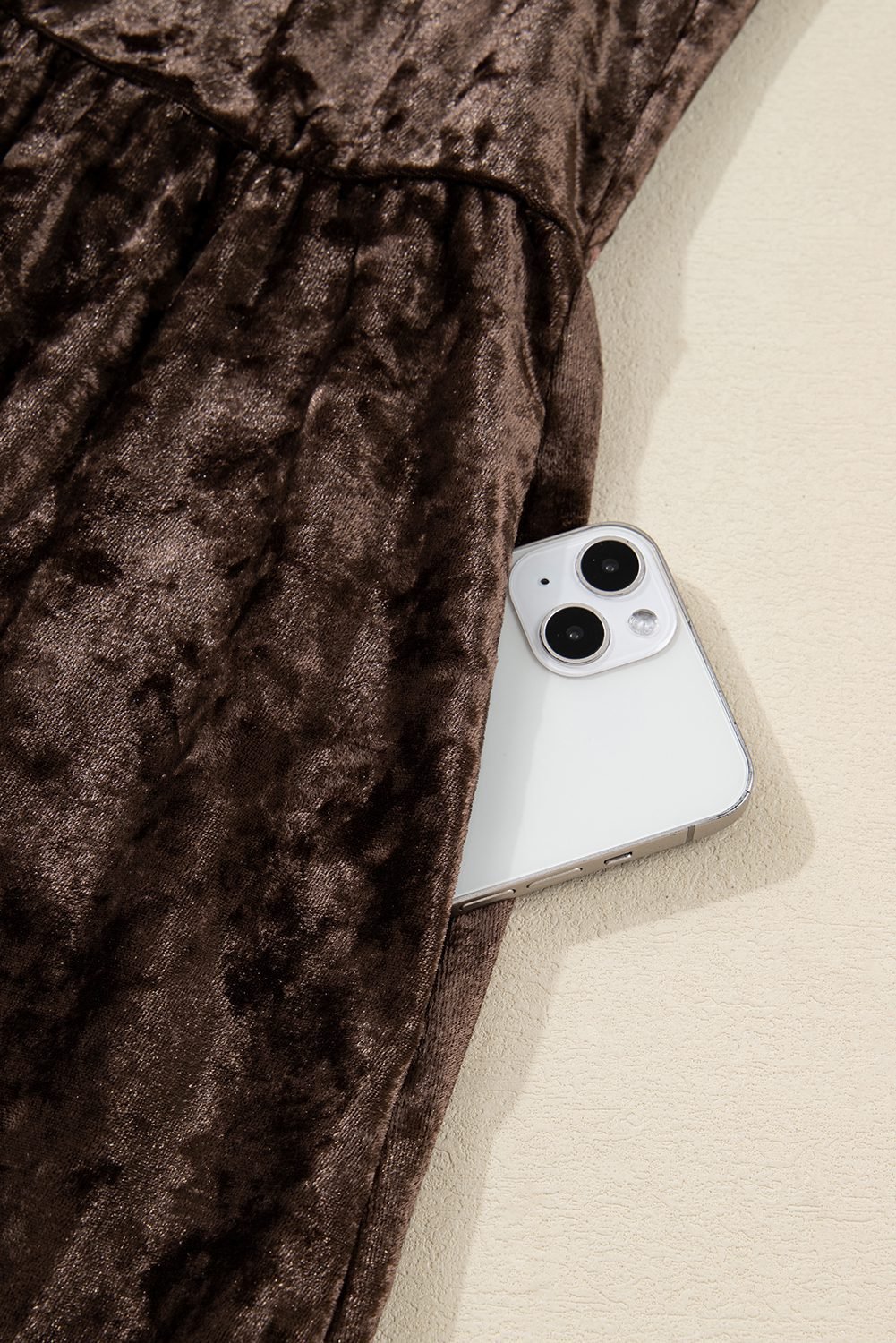 Coffee Plus Size Velvet Babydoll Mini Dress With Puff Sleeve