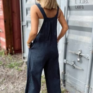 Sail Blue Plaid Print Buttoned Pocketed High Waist Overall